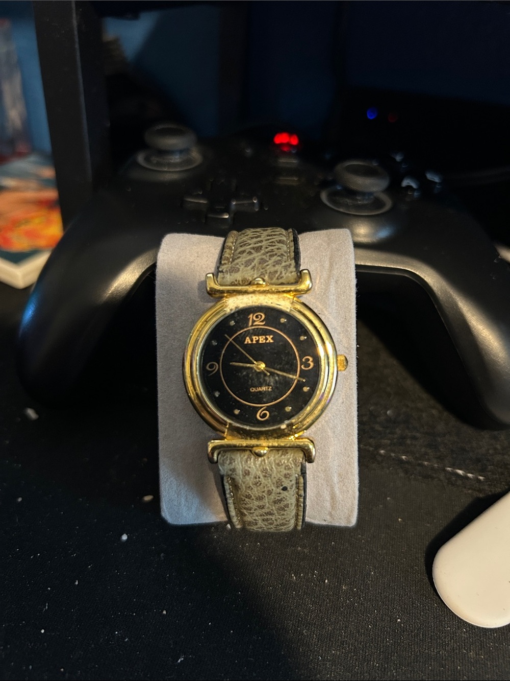 Apex Gold Tone Case Black Dial Watch with Olive Strap